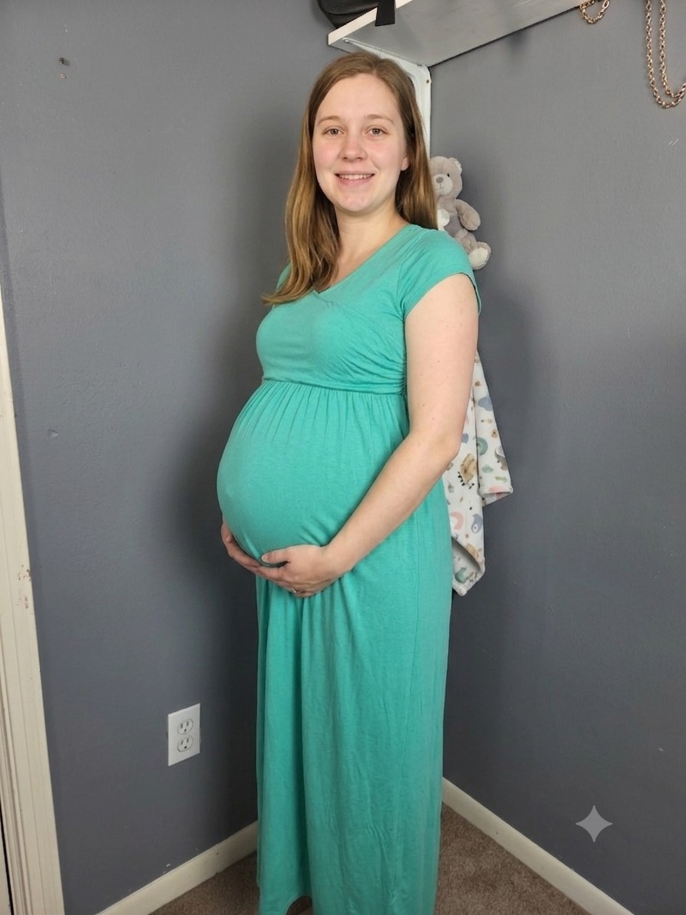 Women's Turquoise Maternity Maxi Dress - Empire Waist